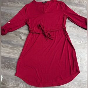 SHEIN Red Wrap Tie Front Dress 3/4 Cuffed Sleeves